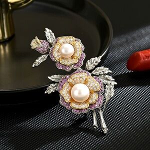 Floral Pearl Brooch with Gold and Silver Details